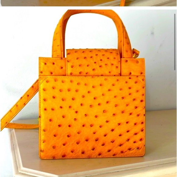 BVLGARI Ostrich Skin Crossbody Purse with Top Handle Vintage ONE OF A KIND - Picture 2 of 9